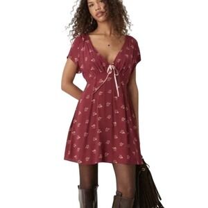 New Free People Floral Mini Dress Womens Large NWT $128 Bohemian Girly Tea Ditsy